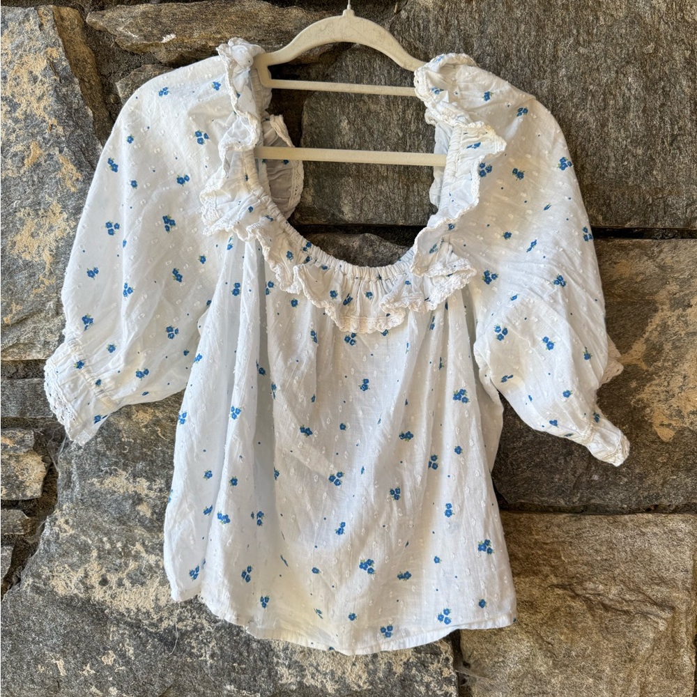 Rixo white ruffle peasant top
